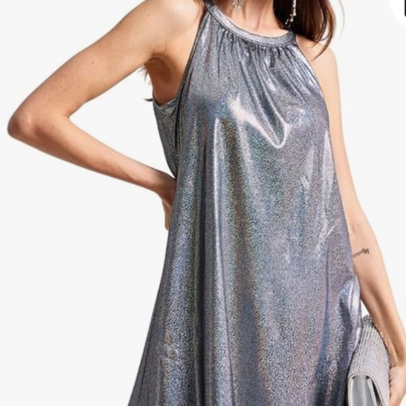 ANYFITTING Women's Built in Bra Sparkly Sequin Holiday Mini Short Dress Halter - Picture 1 of 5